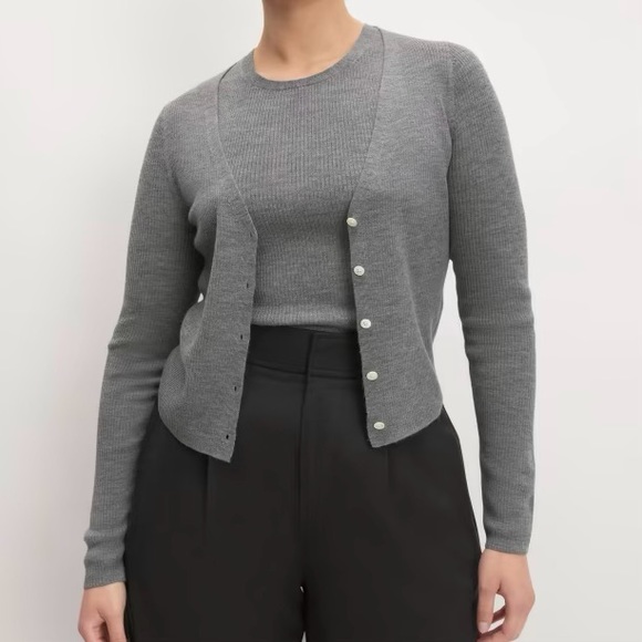 NWT Everlane The Ultrafine Merino Ribbed Cardigan - Heather Mid Grey - Picture 2 of 9